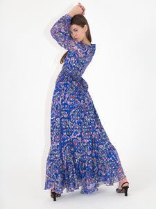 Dianora Chiffon Long Sleeved Maxi Dress - Paisley Blue