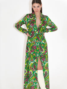 Jacqueline Crepe Shirt Maxi Dress - Paisley Green