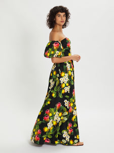 Juliet Floral Cotton Maxi Dress – Black