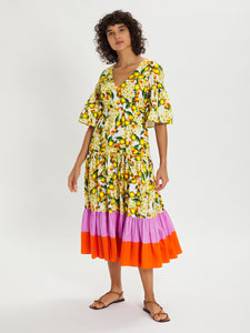Malia Lemon Floral Cotton Midi Dress – Yellow