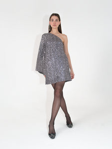 Vida Sequin One Shoulder Mini Dress - Pewter